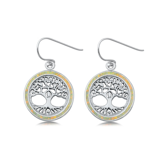 Silver Lab Opal Earrings - Tree of Life