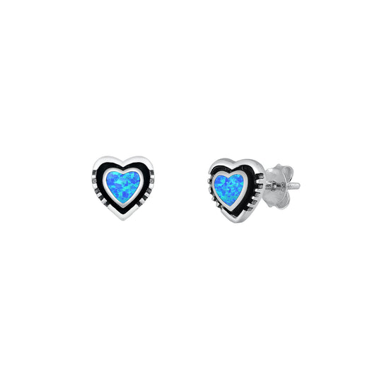 Silver Lab Opal Earrings - Heart
