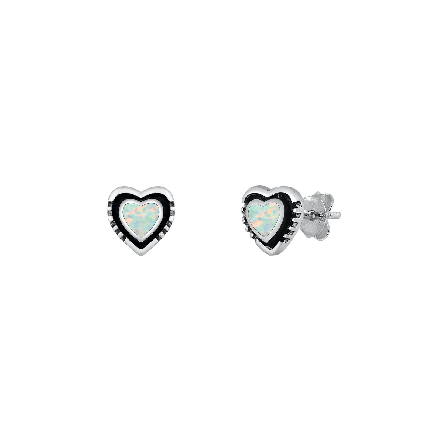Silver Lab Opal Earrings - Heart
