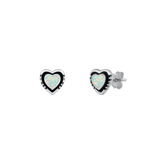 Silver Lab Opal Earrings - Heart