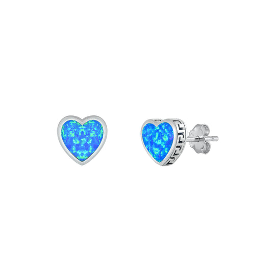 Silver Lab Opal Earrings - Heart
