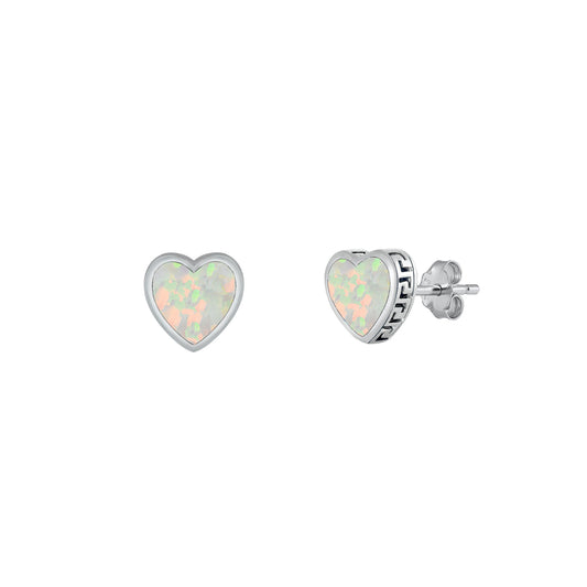 Silver Lab Opal Earrings - Heart