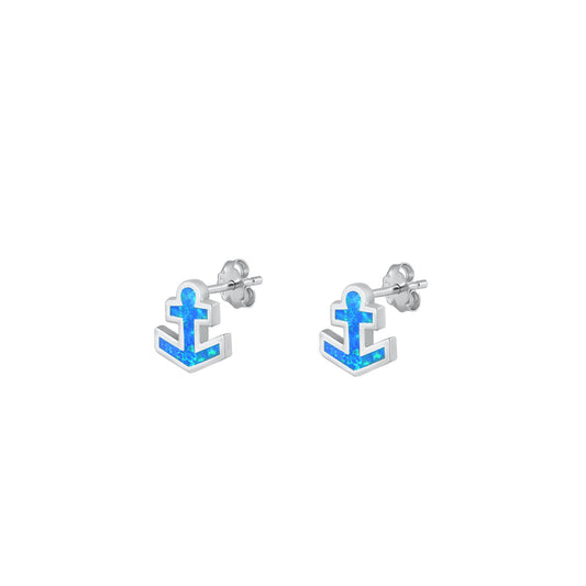 Silver Stud Earrings - Anchor