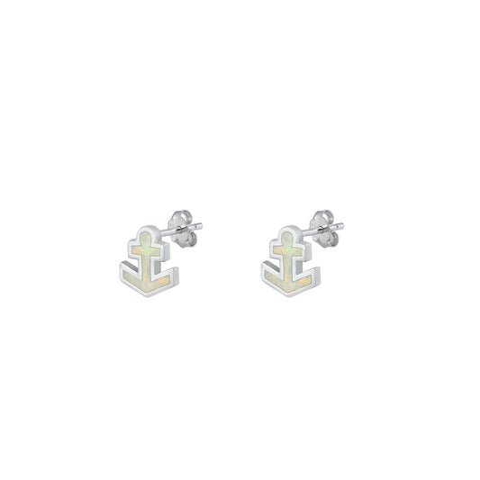 Silver Stud Earrings - Anchor