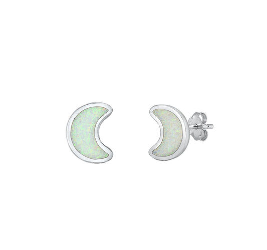 Silver Stud Earrings - Moon