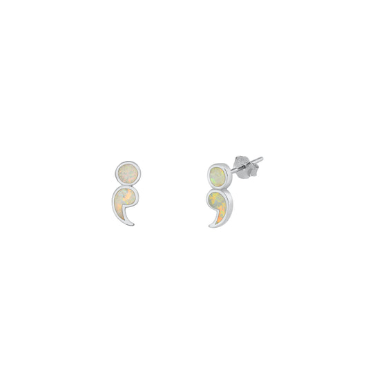 Silver Stud Earrings - Semicolon