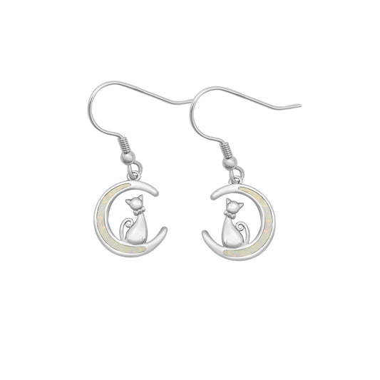 Silver Stud Earrings - Cat on Moon