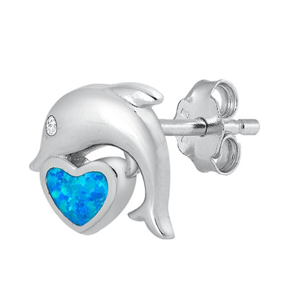 Silver Stud Earrings - Dolphin Heart