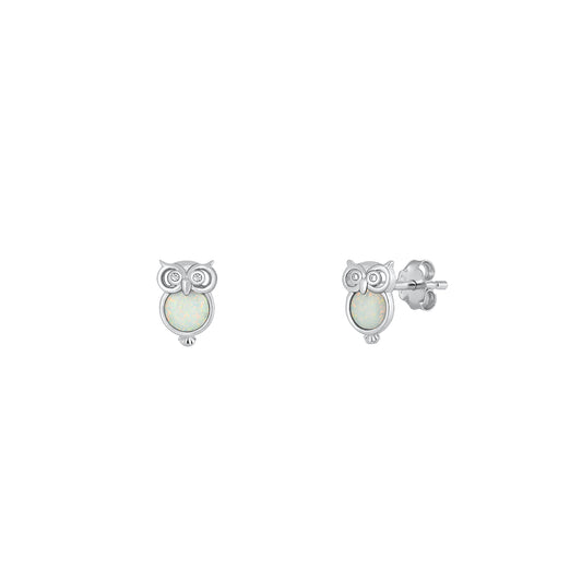 Silver Lab Opal Earrings - Owl