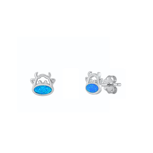 Silver Lab Opal Earrings - Cow