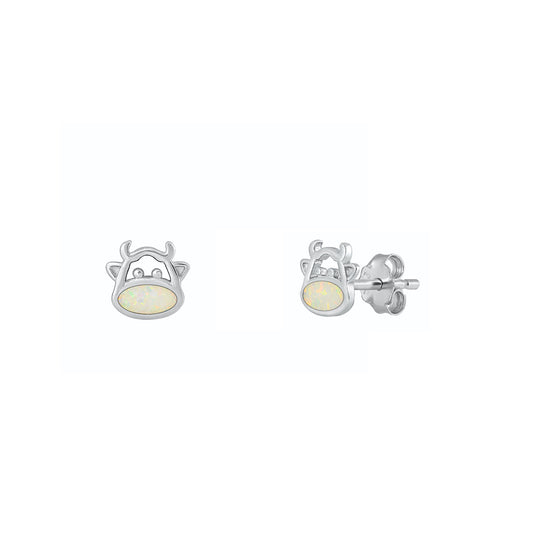 Silver Lab Opal Earrings - Cow