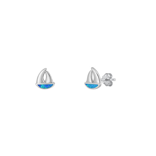 Silver Lab Opal Earrings - Sail Boat