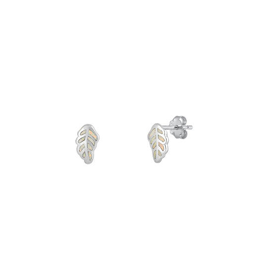 Silver Lab Opal Earrings - Leaf