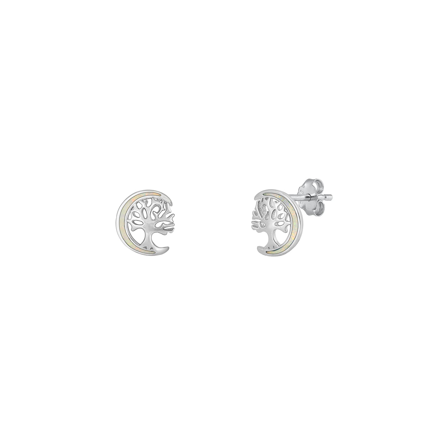 Silver Lab Opal Earrings - Moon & Tree