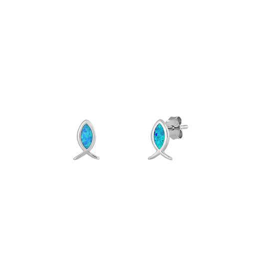 Silver Lab Opal Earrings - Fish