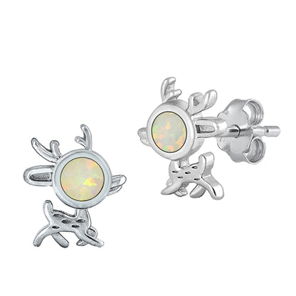 Silver Lab Opal Earrings - Deer