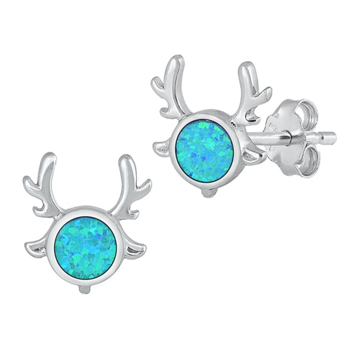 Silver Lab Opal Earrings - Deer