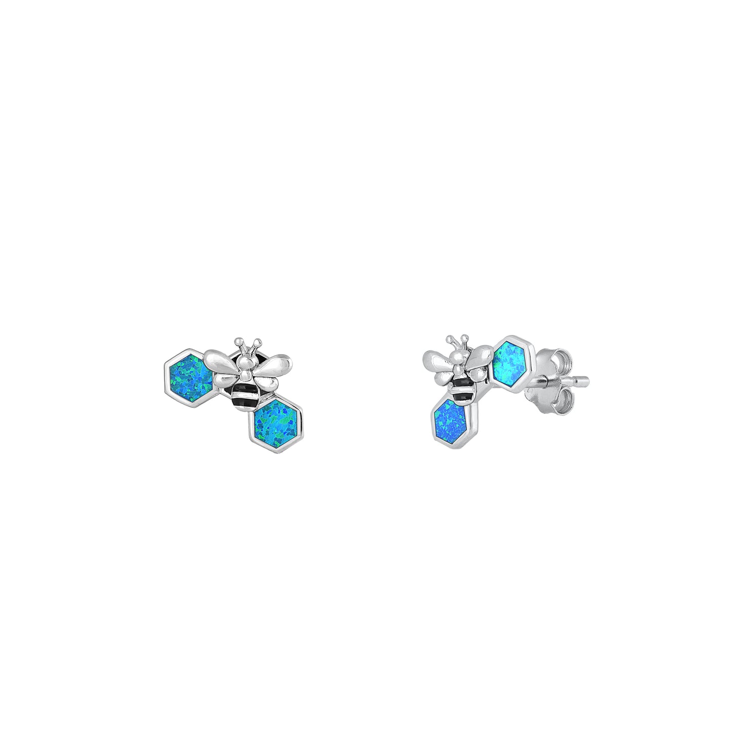 Silver Lab Opal Earrings - Bee