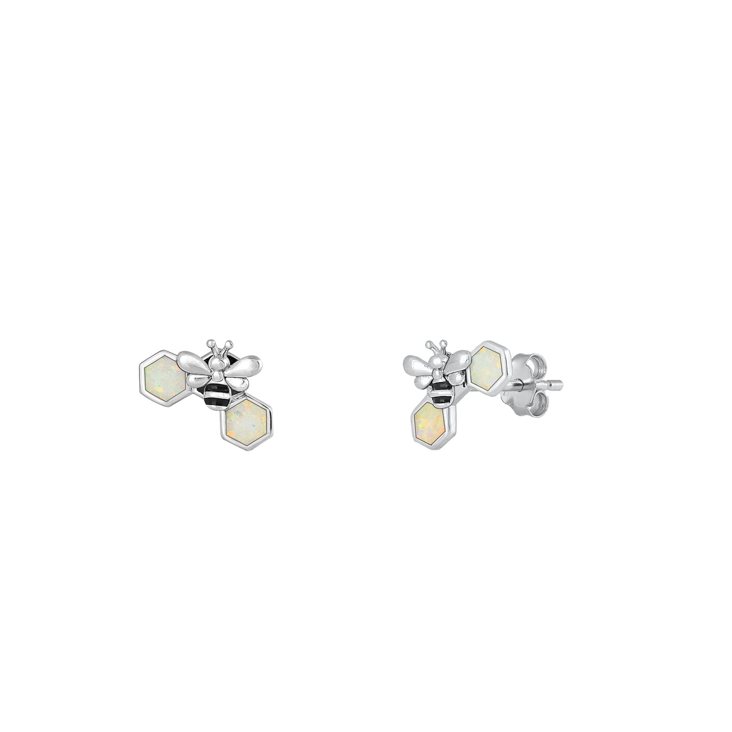 Silver Lab Opal Earrings - Bee