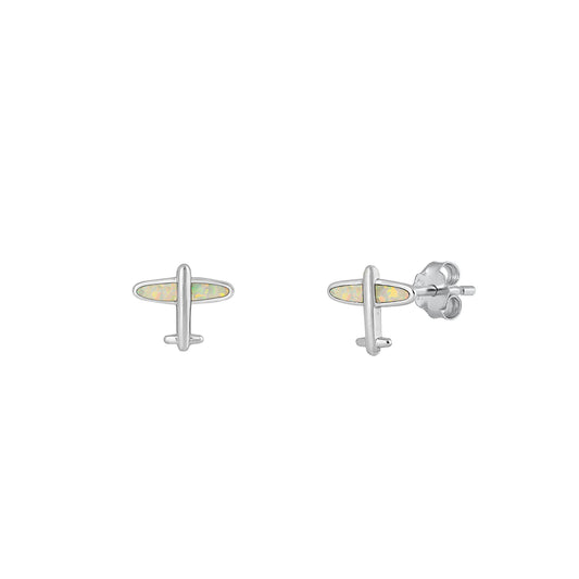 Silver Lab Opal Earrings - Airplane