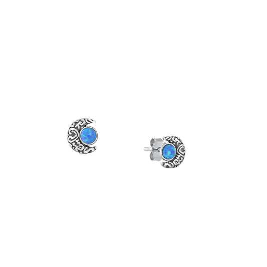 Silver Lab Opal Earrings - Moon