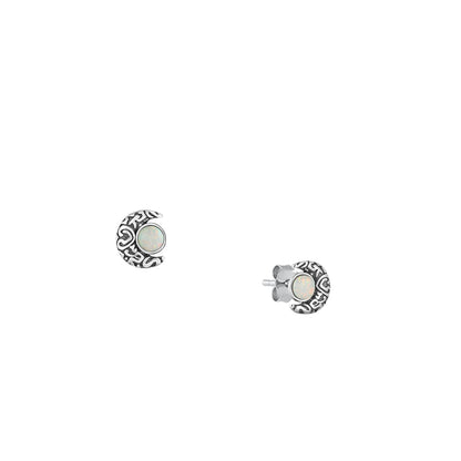 Silver Lab Opal Earrings - Moon