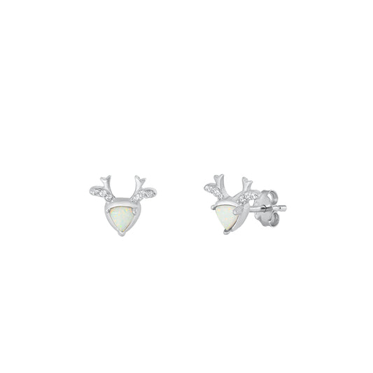 Silver Lab Opal Earrings - Deer