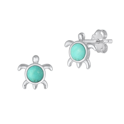 Silver Stone Earrings - Turtle