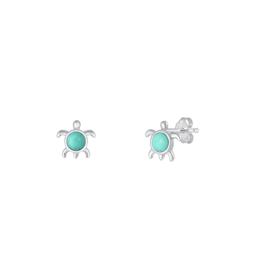 Silver Stone Earrings - Turtle