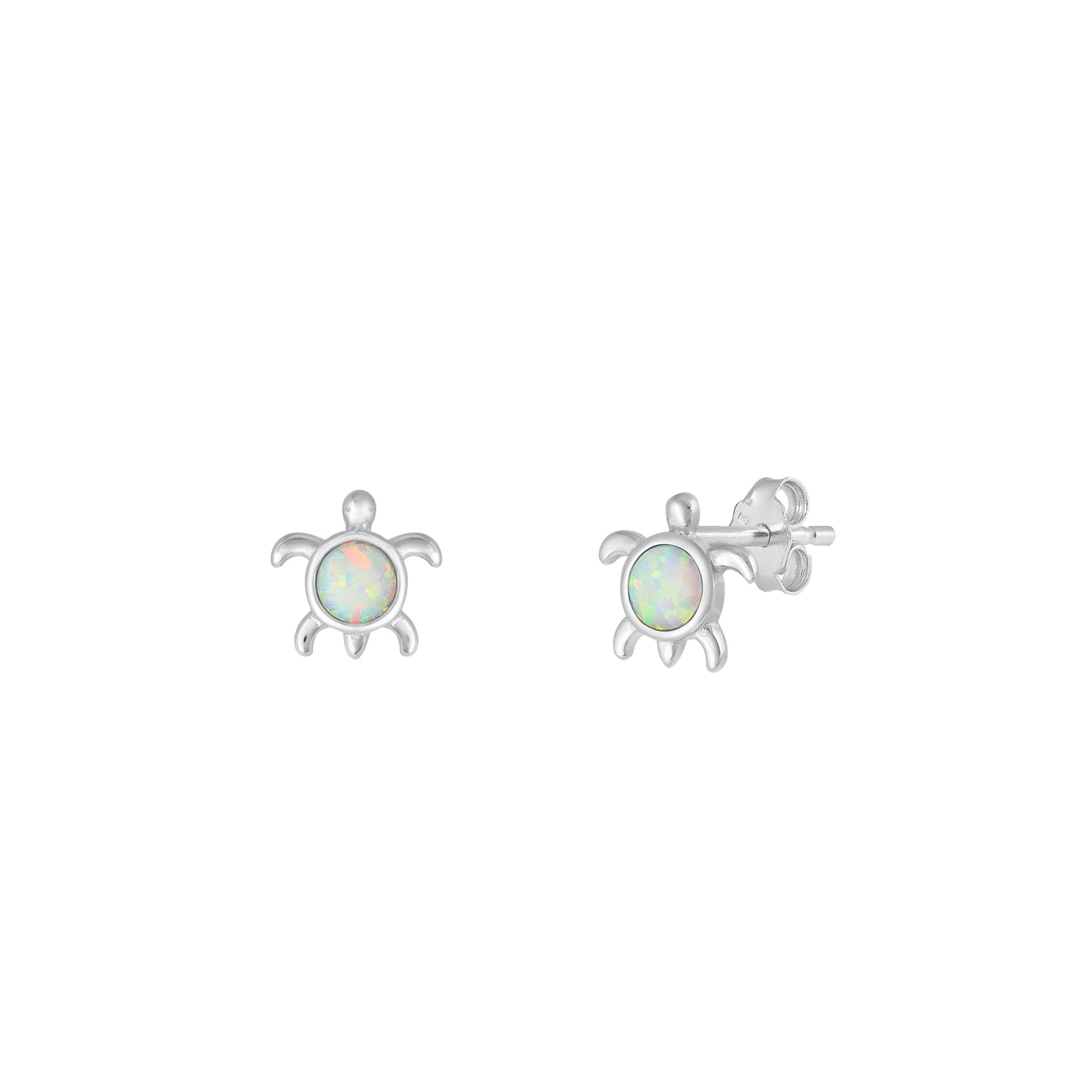 Silver Lab Opal Earrings - Turtle