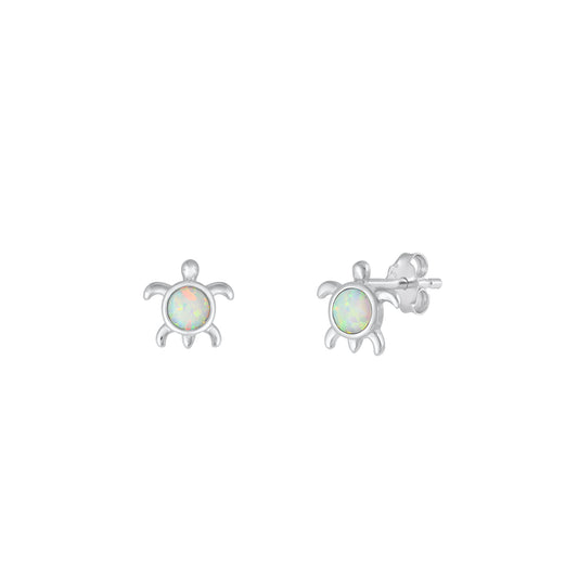 Silver Lab Opal Earrings - Turtle