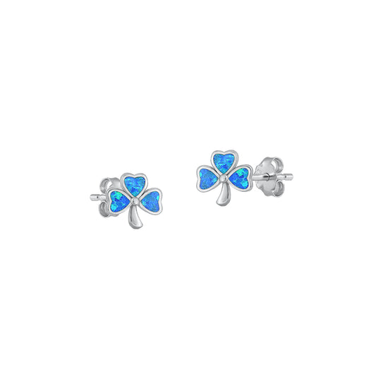 Silver Lab Opal Earrings - Clover