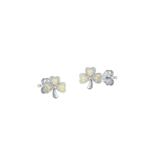 Silver Lab Opal Earrings - Clover