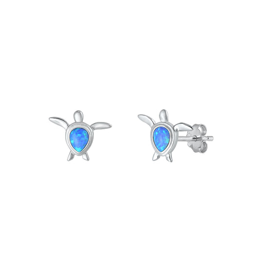 Silver Lab Opal Earrings - Turtle