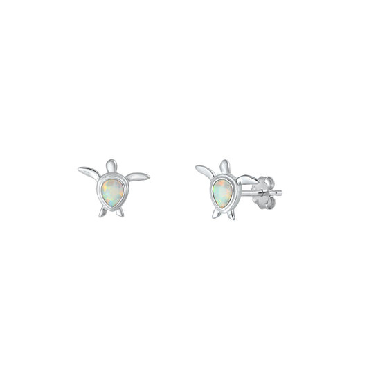 Silver Lab Opal Earrings - Turtle
