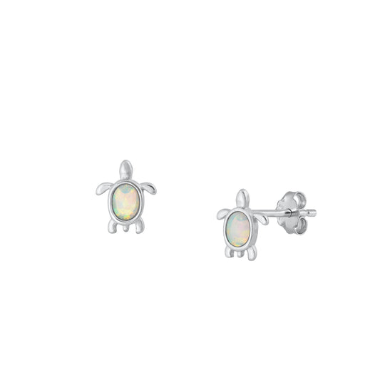 Silver Lab Opal Earrings - Turtle