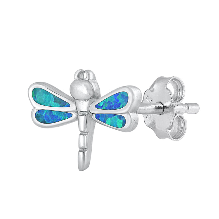 Silver Lab Opal Earrings - Dragonfly