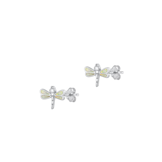 Silver Lab Opal Earrings - Dragonfly