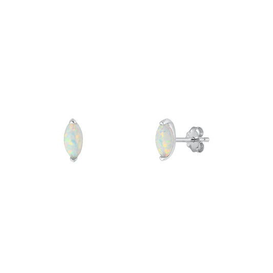 Silver Lab Opal Earrings - Marquise