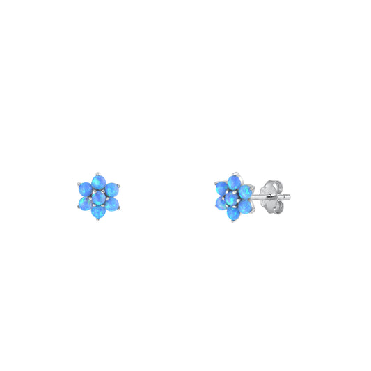 Silver Lab Opal Earrings - Flower
