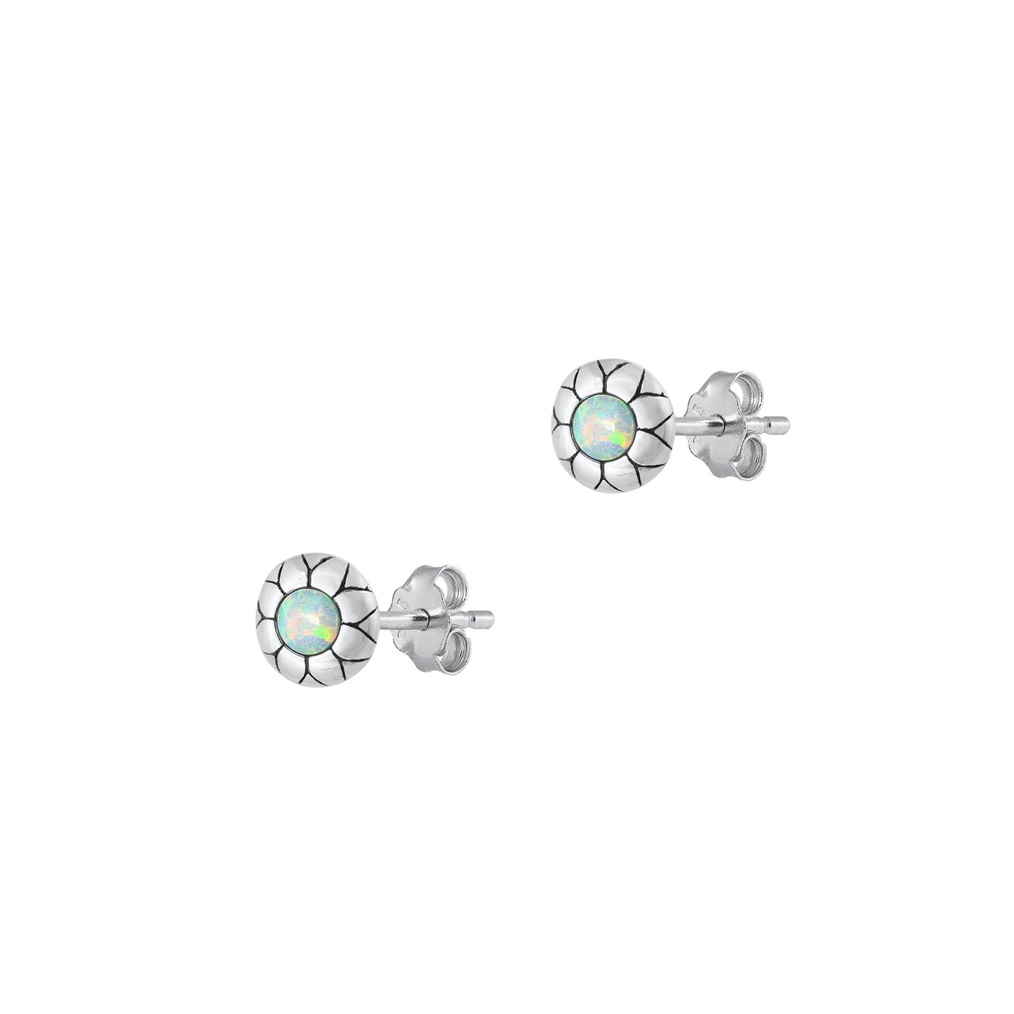 Silver Lab Opal Earrings - Flower