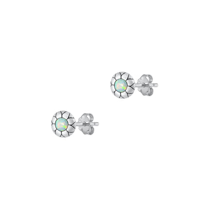 Silver Lab Opal Earrings - Flower