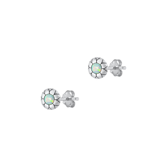 Silver Lab Opal Earrings - Flower