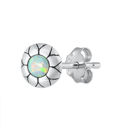 Silver Lab Opal Earrings - Flower