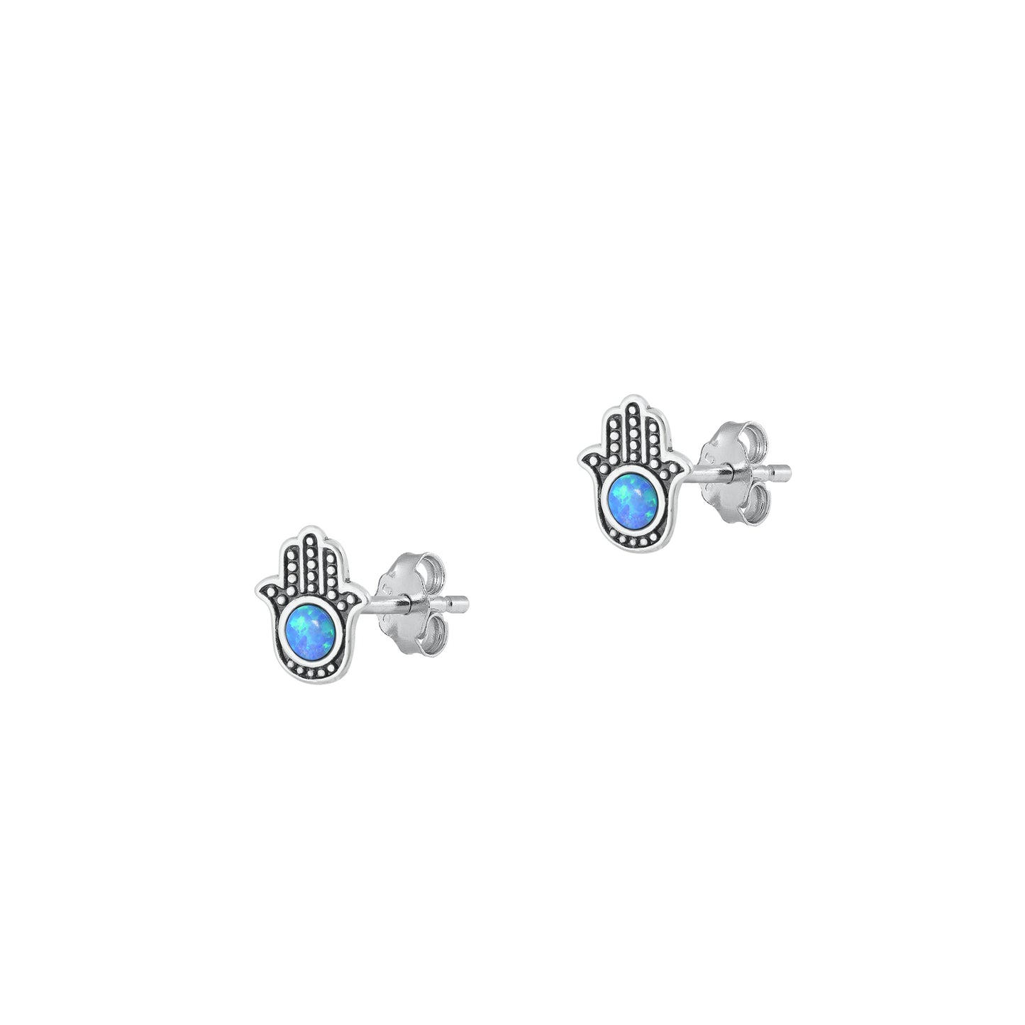 Silver Lab Opal Earrings - Hamsa