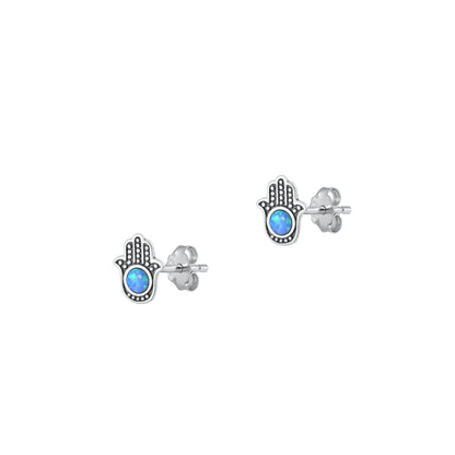 Silver Lab Opal Earrings - Hamsa