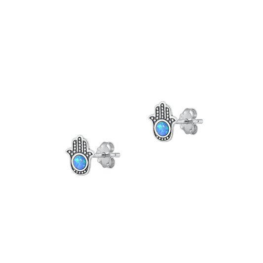 Silver Lab Opal Earrings - Hamsa