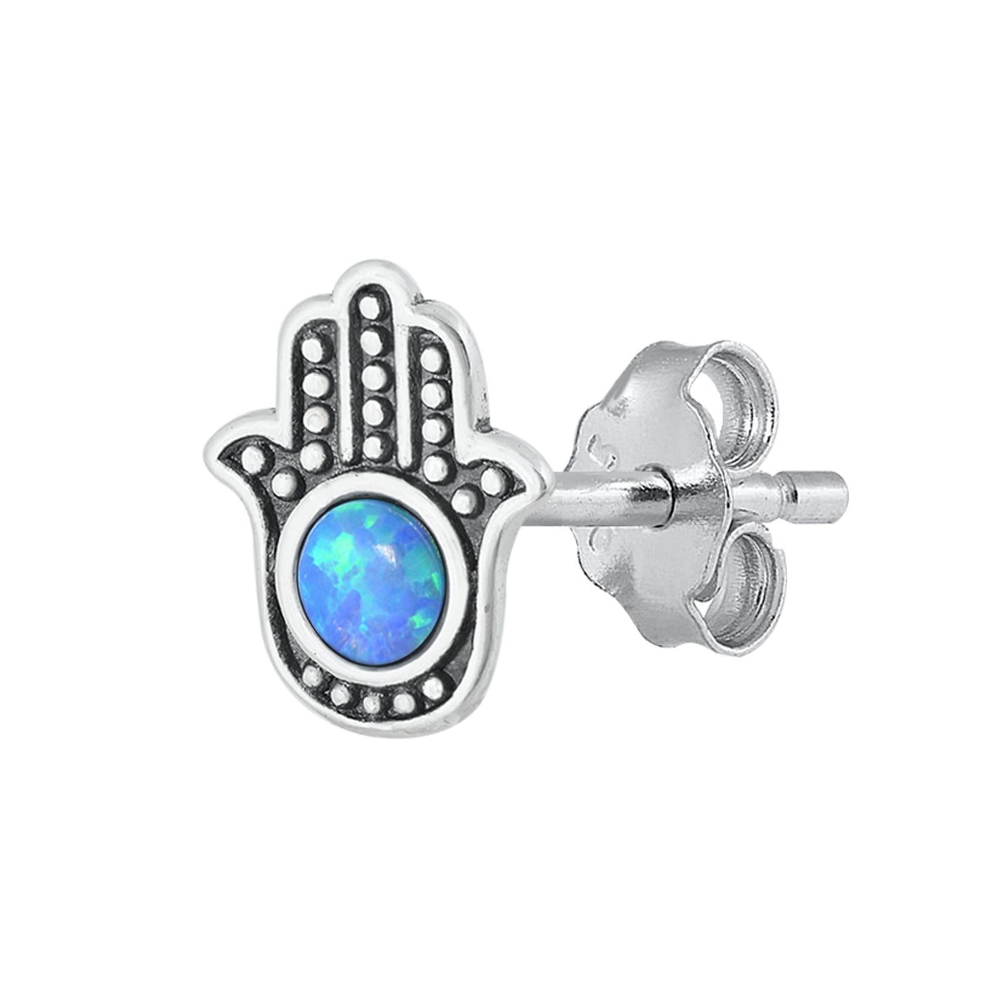 Silver Lab Opal Earrings - Hamsa