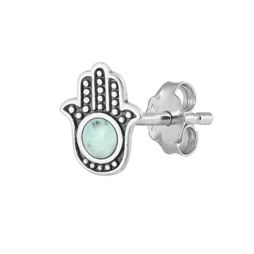 Silver Stone Earrings - Hamsa