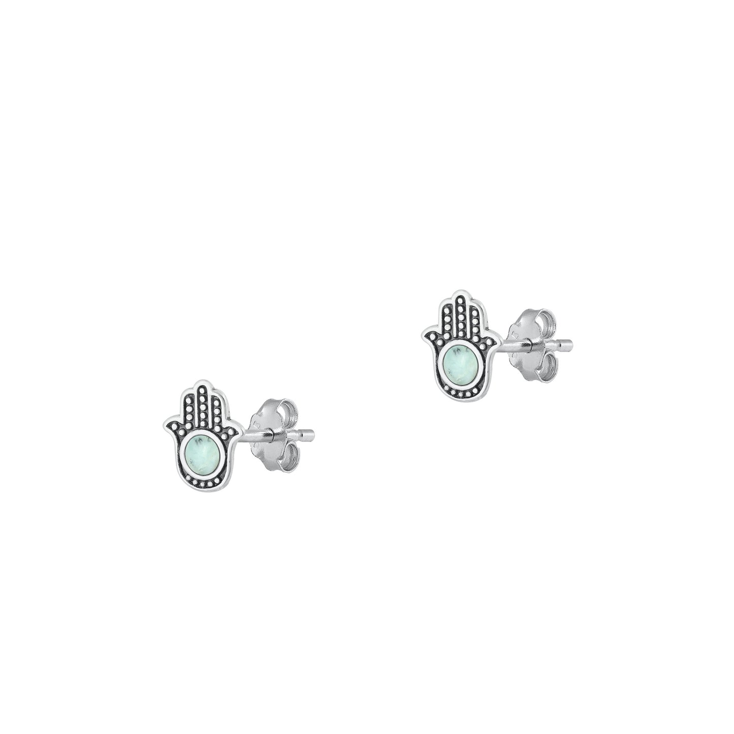 Silver Stone Earrings - Hamsa